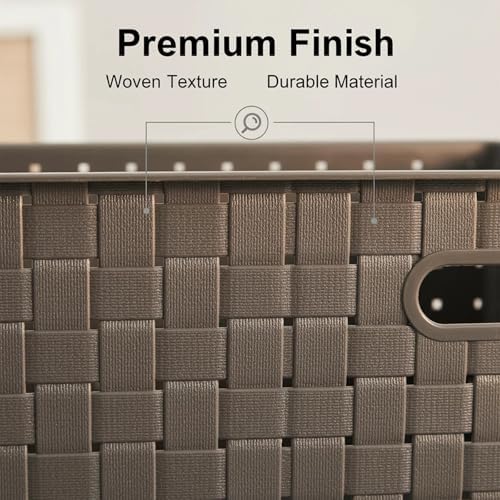 Bekith 9 Pack Woven Plastic Storage Basket, Organizing Pantry Storage Bins for Toys, Accessories, Bedroom, Classrooms, Office, School, 9.8" L x 7" W x 4.4" H, Grey - Image 4