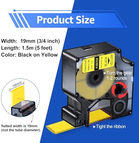 NineLeaf 3 Pack Compatible Labels Tape Replacement for Dymo 18058 3/4 inch Black on Yellow Heat Shrink Tube Labels 19mm x 1.5m for Wires and Cables Use in Rhino 4200 5200 5000 6000 3M Label Maker - Image 2