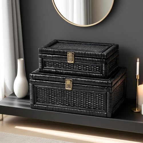 Rattan Box with Lid Decorative Natural Handmade Boho Baskets - Image 7