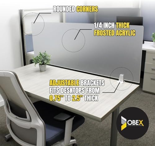 OBEX Frosted Acrylic Desk Mounted Privacy Panel, 12" x 60", Frosted - Image 4