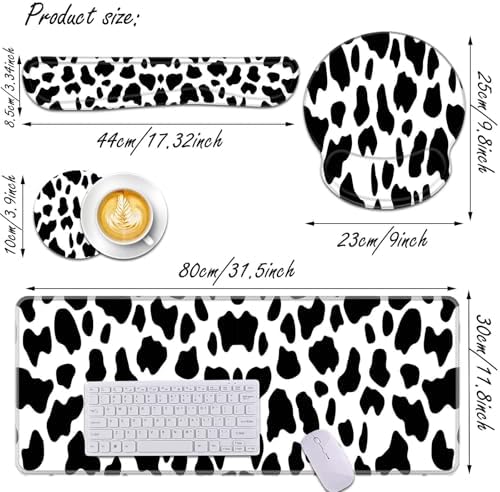 Keyboard Wrist Rest and Mouse Pad Wrist Support Set,Ergonomic Memory Foam Wrist Pad & Non Slip Base for Home Office Working Studying Easy Typing,Pain Relief,Cow Pattern - Image 3