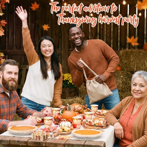 400 Pcs Happy Thanksgiving Party Decorations for 50 Guests, Watercolor Maple Leaf Paper Plates Napkins Cups Cutlery for Fall Thanksgiving Give Thanks Harvest Party Supply - Image 4