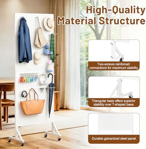 2 x 5.5 FT Metal Pegboard Display Stand with Wheel & Leveling Feet - Image 3