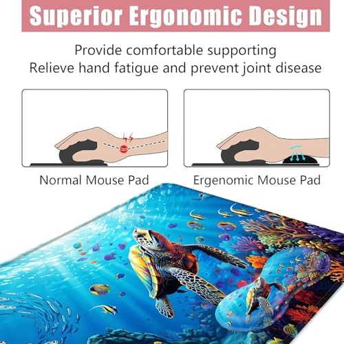 Large Keyboard Mouse Pad Set, Extended Mouse Pad+Keyboard Wrist Rest Support, Memory Foam Ergonomic Easy Typing, 4Pcs (31.5×11.8 in) Desk Pad Set for Office Home,Sea Turtle - Image 5