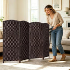 HALLYBEE Short Room Divider Folding Privacy Screens,4 Panel Dark Mocha - Image 3