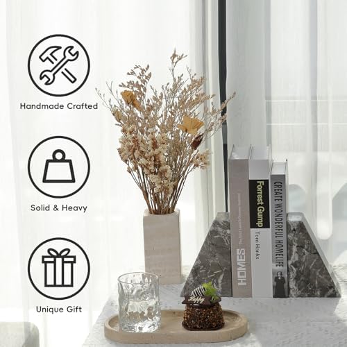 Koville Marble Bookends for Shelves, Large Bookends for Heavy Books, Natural Stone Book Stopper for Books CD Movies, Aesthetic Decorative Book Ends, Bookshelf Table Home Decor(Grey) - Image 3