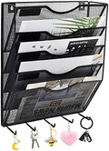 EASEPRES 5 Pocket Mesh Hanging File Organizer with Key Holder Hooks & Nametag Label, Wall Mounted Mail Paper Document Folder Clipboard Storage Organization Magazine Rack for Office Cubicle, Black by EASEPRES