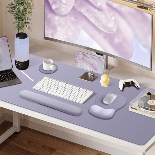 4-in-1 Large Gaming Mouse Pad, Keyboard Wrist Rest Pad & Wrist Support Mousepad Set, Extended Desk Pad Waterproof Desk Mat Protector for Home Office Decor Study Game 35.4×15.7 Inches I Noble Purple - Image 6