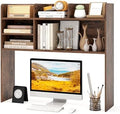 GOFLAME 6 Shelves Desktop Bookshelf, 37” Desk Hutch Dorm for Computer Monitor Up to 32”, 3-Tier Countertop Display Rack, Wood Desk Storage Organizer Shelf for Home Office, Study, Rustic Brown by GOFLAME