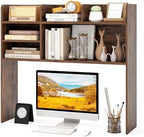 GOFLAME 6 Shelves Desktop Bookshelf, 37” Desk Hutch Dorm for Computer Monitor Up to 32”, 3-Tier Countertop Display Rack, Wood Desk Storage Organizer Shelf for Home Office, Study, Rustic Brown by GOFLAME