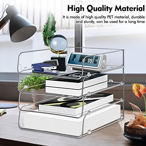 Stackable Paper Trays, 4 Tier Desk File Organizer, Document Letter Tray for Office Supplies, Magazine - Image 3