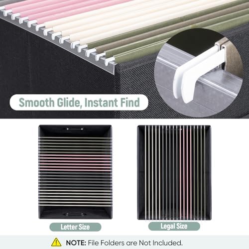 BALEINE File Organizer Box with Lid, Collapsible File Folder Organizer with Plastic Slide, Filing Box for Office Home Document Organizer Storage (Black, 2PK) - Image 3