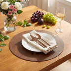 Artoid Mode Brown Faux Leather Placemats Set of 8, 15 Inch Waterproof Wipeable Heat Resistant Vinyl Place Mats, Reversible Table Mats for Kitchen Dining Decor - Image 2