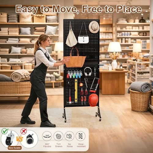 2 x 5.5 FT Metal Pegboard Display Stand with Wheel & Leveling Feet - Image 4