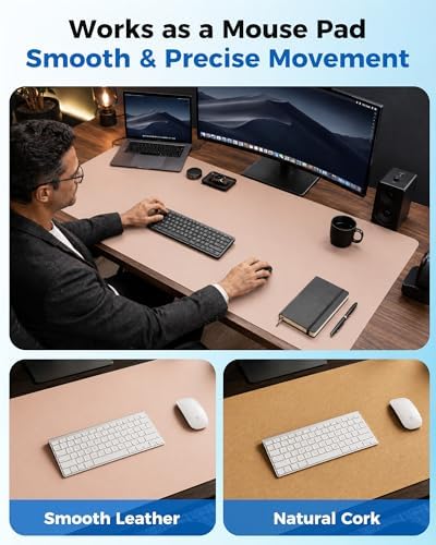 Aothia Cork Desk Mat - Dual-Sided XL PU Leather Desk Pad & Full Desk Protector, Large Waterproof Desktop Mat for Office & Gaming (47" x 23.6", Pink) - Image 5