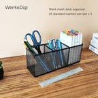 2-Pack Metal Mesh Pencil Holder, Spacious 3-Compartment Desk Organizer for Pens, Makeup Brushes, Utensils, Desktop Storage for Home, Office, School, Kitchen, 10.43x3.35x4.04 Inch, Black - Image 2