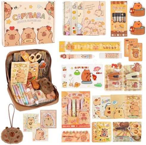 Capybara Pencil Case with Gift Box - 17 Kinds 34PCS Capybara Stationery Gift,Cute Back To School Supplies,Capybara Stuff Cartoon Student Pen Bag Organizer,Animal Themed Gift for Student Girls Boys by Lebaley