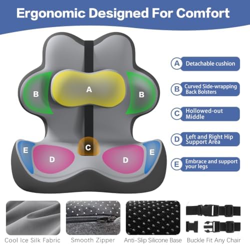 2-in-1 Memory Foam Seat Cushion with Lumbar Support, Office Chair, Gray - Image 4