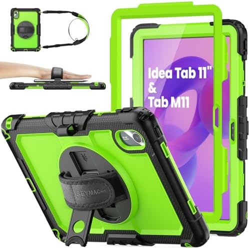 SEYMAC stock Tablet Case for Lenovo Idea Tab 11'' / M11 (TB336FU/TB330FU) 11 inch Drop-Proof Protection Cover with 360° Rotate Stand & Strap [Pen Holder] & Screen Protector 2025/2024, Green+Black by SEYMACstock