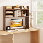 BECOMFORT Desk Hutch, Desk Organizer Shelf w/ 6 Storage Compartments, up to 32” Monitor, Wooden Display Rack, Desktop Bookshelf for Vanity Dressing Tabletop College Dorm Home & Office - Image 2