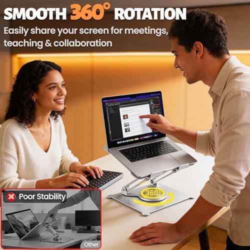 Urmust 360° Rotating Laptop Stand for Desk, 10-15.6“ Laptop Riser, Silver - Image 3