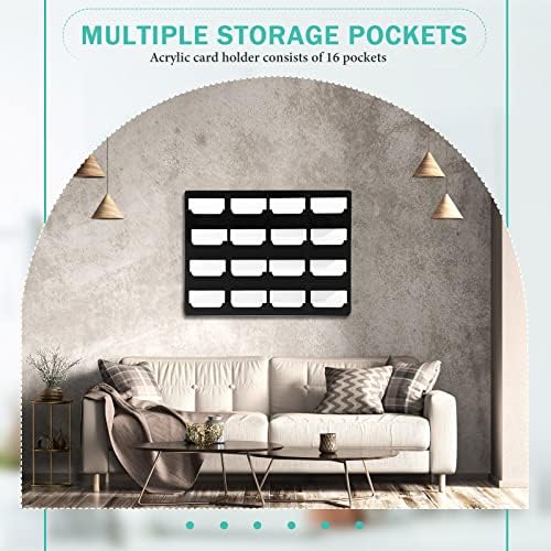 Geelin 2 Pcs Acrylic Business Card Holder Wall Mount Black Business Card Display Holder with Hanging Hardware Vertical Sticker Display Rack Organizing Stand for Office Home (16 Pockets) - Image 4