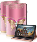 for Kindle Fire HD 10 Case 9th/7th/5th Generation 10.1 Inch (2019/2017/2015), PU Leather Wallet Cover with Pen Holder, Elastic Band & Card Slots for Kindle Fire HD 10 Case - Pink Butterfly by TUOLISG