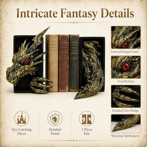 Dragon Bookshelf Decor, Gothic Fantasy Bookends - Image 4