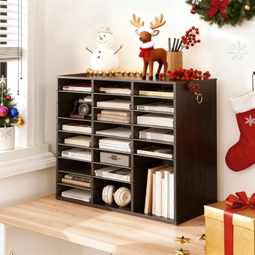 HOOBRO Literature Organizer, 27 Compartments Wooden Mail Organizer, Countertop Literature Sorter with Adjustable Shelves for Home, Office, School, Student Mailbox for Classroom, Black BK27WF01 - Image 2