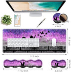 Ergonomic Keyboard Wrist Rest & Mouse Pad Wrist Rest Set, Large XXL Gaming Desk Mat 31.5"x 11.8" with Non-Slip Base, Memory Foam, Easy Typing Pain Relief for Home & Office, Black Cat and Butterfly - Image 2