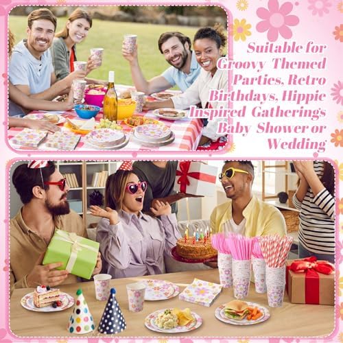 450 Pcs Tableware Set, Serve 50, Colorful, Groovy Daisy Flower - Image 5