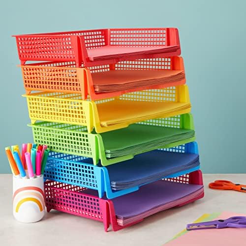 Bright Creations Teacher Supplies Letter Tray Organizer - 6-Pack Rainbow, 9 x 13 x 3 in - Stackable Paper Trays for Classroom & Teacher Desk Organizer - Image 2
