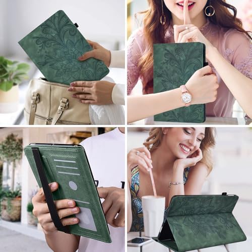 for Kindle Fire HD 8 Tablet Case 8th/7th/6th Generation 8 inch with Card Slots, Flower Pattern Embossed PU Leather Folio Wallet Case for Kindle Fire HD 8 2018/2017/2016, Green - Image 6
