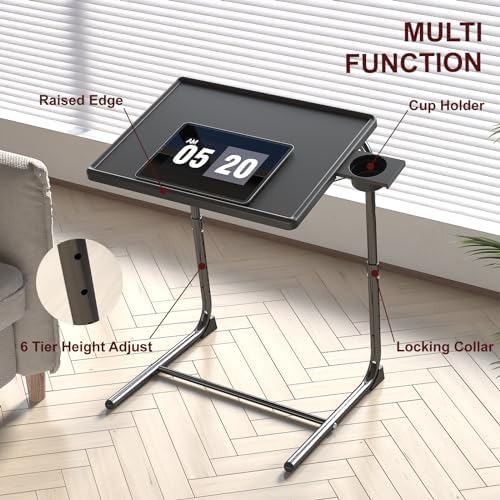 TV Tray Table, Adjustable TV Dinner Table for Eating on Couch with Cup Holder, Folding Couch Desk with 6 Height & 3 Tilt Angle Adjustments, Comfortable Laptop Stand for Bed & Sofa, Black - Image 3