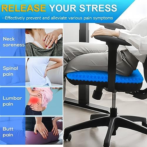 Gel Seat Cushion, Jumbo&Thick Gel Cushion with Non-Slip Cover for Home Office Car Seat Wheelchair, Soft Breathable Honeycomb Chair Pads for Relieve Hip Pain, Blue 20x20x1.9inch - Image 5