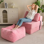 HIGOGOGO Square Stuffed Pouf Ottoman, Corduroy Poufs with Foam Chunk Filling, Furry and Fluffy Pouf Foot Stool Storage Ottoman, 21 X 21 Floor Poufs Foot Rest for Living Room, Pink - Image 6