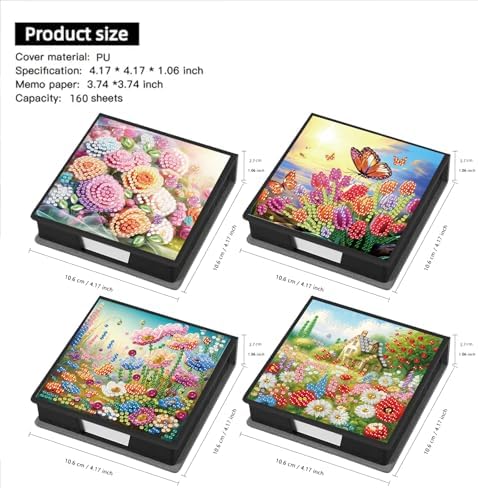 POETRYDRAW 4 Pcs Diamond Art Painting Kit Note Box, Diamond Art Notecard Box Sticky Note Holder for Adults Memo Pad Holder, Contains 160 Sheets of Paper (Flower) - Image 3