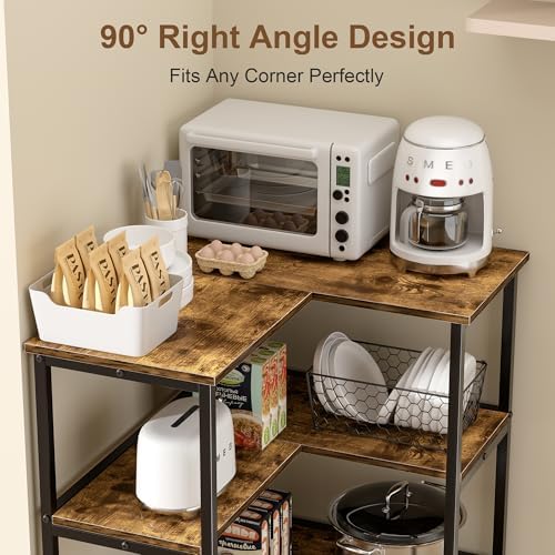 VECELO Corner Cabinet Table with 3 Tier Open Shelf, Multipurpose Display Organizer Storage Stand for Small Space Home Office Kitchen, Brown - Image 4