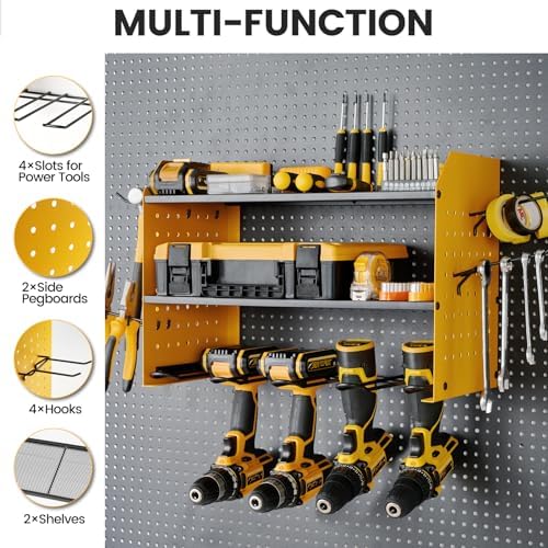 TRZZ Power Tool Organizer Wall Mount, 3-Layer Drill Rack, Yellow - Image 2