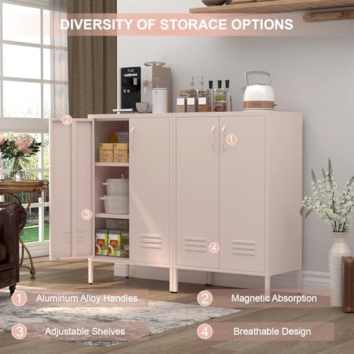 IRONFFICE Storage Cabinet,Metal Cabinets with Doors and Shelves,2 Doors Locker Cabinet with Legs,Metal Locker Storage Cabinets for Tools, Equipment and Office Files,Pink - Image 5