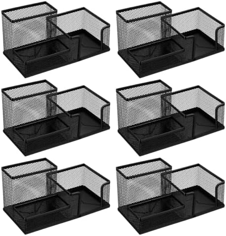 6 PCS Mesh Pen Holder Desk Organizer, Metal Pen Holder Sticky Notes Pencil Holder Caddy Desk Pen Organizer for Office Supplies Workspace School Home, Black by Unknown
