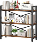 3 Tier Bookshelf 31.49" Width, Wood and Metal Etagere Bookcase, Vintage Farmhouse Modern Wooden Big Book Shelf for Home Living Room Bedroom Office Storage(Rustic Brown) by Homeiju