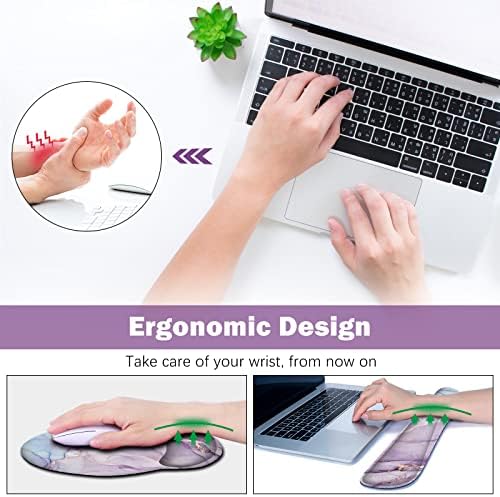 ARTSO Large Mouse Pad Ergonomic Keyboard Wrist Rest Support Set, Memory Foam Gel Wrist Pad, Extended Desk Mat Protector, Non-Slip Desk Blotter, Purple Blue Marble - Image 3