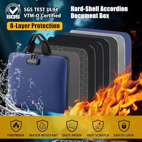 facka Fireproof Document Organizer Box with Lock, 13 Pocket Safe File Bag - Image 3