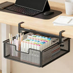 under Desk Drawer Basket Clamp on Container Saving Mesh Metal Desk Attachment File Holder Slide Out Organizer, Black S - Image 6