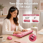 Wireless Keyboard and Mouse Combo, Round Keycaps, Magnetic Wrist Rest, Pink - Image 4