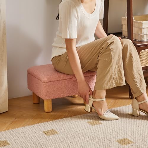 Aibiju Teddy Velvet Small Ottoman Foot Rest, Foot Stools with Storage Small, Upholstered Rectangle Wood Ottoman with Safety Hinge Flip Top, Bed Stool for Bedroom Dorm Teddy Pink YD-JD136P - Image 4