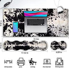 Gaming Mouse Pad and Keyboard Wrist Rest, Large Extended Mouse Pad 31.5X 11.8,Ergonomic Memory Foam Wrist Rest Support+Desk Mat Protector,for Office/Home Writing Pad, Black & White Cow Hair Mousepad - Image 2