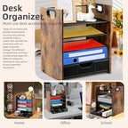 Desk Organizer, 5-Tier Desktop File Organizer with Drawer, Wooden Paper Tray Organizer, Office Desk Organzier and Accessories for Papers, Mail, Notebooks, Stationery - Image 4