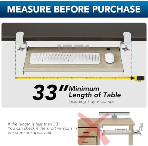 AX WABER Keyboard Tray Under Desk Pull Out with Extra Sturdy C Clamp Mount System, 27.3 (32.5 inch Including Clamps) x 11 Inch Slide-Out Platform Computer Drawer for Typing Grain - Image 5